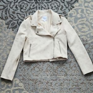 LE LIS Collection Faux Suede Star Moto Jacket Cream Small